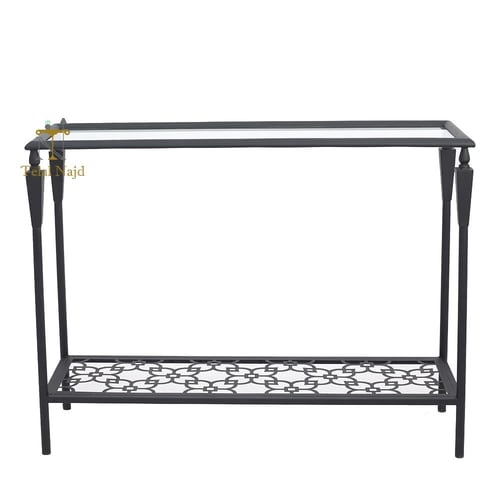 طاولة مدخل معدن دورين سطح زجاج شفاف