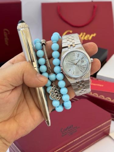 طقم ساعة اصلية ضمان وسبحة تركية وقلم كارتير