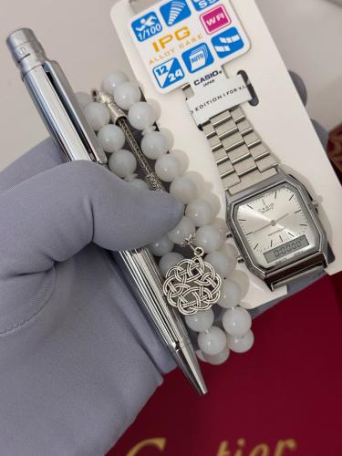 طقم ساعة كسيو رجالي وقلم كارتير وسبحة بكاليت