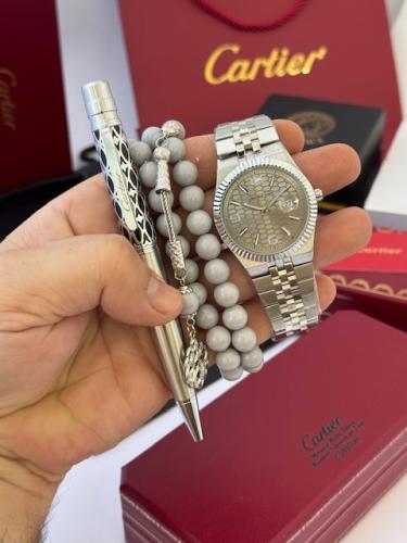 طقم ساعة اصلية ضمان وسبحة تركية وقلم كارتير