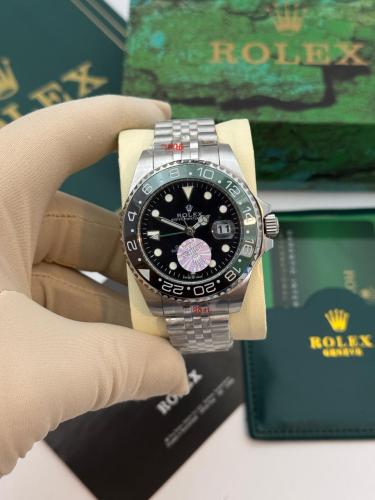 ساعة رولكس رجالية - سوار فضي وميناء أسود