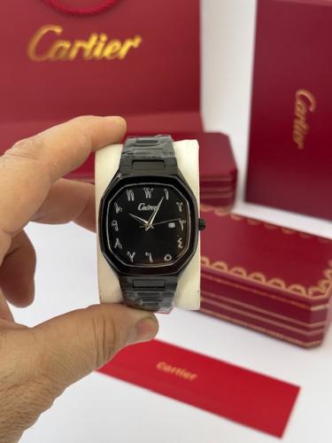 ساعة كارتير سانتوس للجنسين - سوار جلد بني غامق ومي...