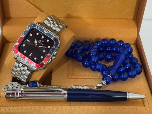 طقم ساعة رجالي سبحه بكالايت تركي وقلم