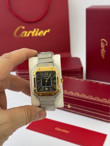 ساعة كارتير سانتوس للجنسين - سوار جلد أسود وميناء...