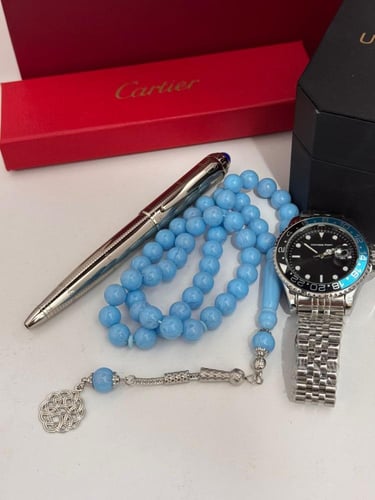 طقم ساعة رجالي سبحة بكالايت تركي وقلم