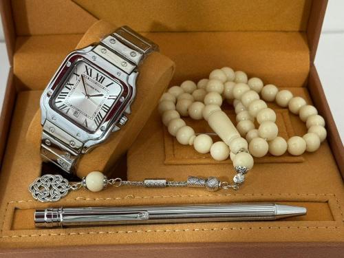 طقم ساعة رجالي سبحه بكالايت تركي وقلم