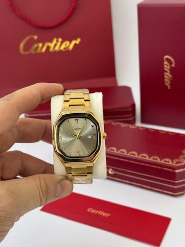 ساعة كارتير سانتوس للجنسين - سوار جلد أخضر زيتي وم...