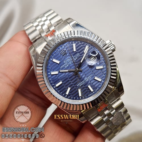 ساعة رولكس ديت جست مينا ازرق نقش خلية مقاس 41