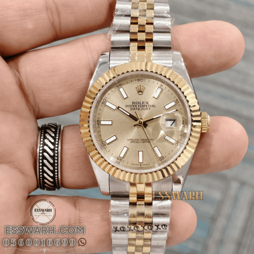ساعة رولكس ديت جست مقاس 41 - مينا ذهبي سادة