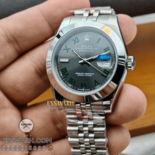 ساعة رولكس ديت جست مقاس 41 ارقام لاتينية خضراء اوت...