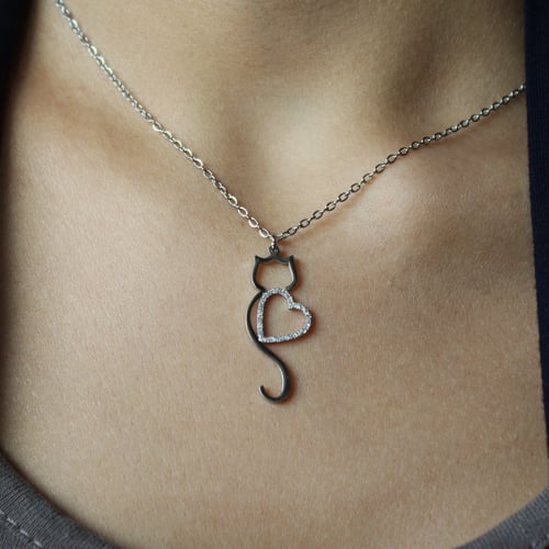 سلسلة القطة و القلب اللامع استانليس ستيل مقاوم للم...