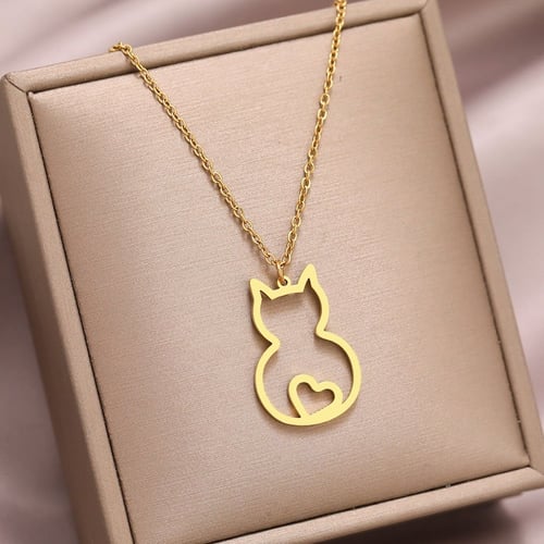 سلسلة القطة و القلب استانليس ستيل مقاوم للماء 45 س...