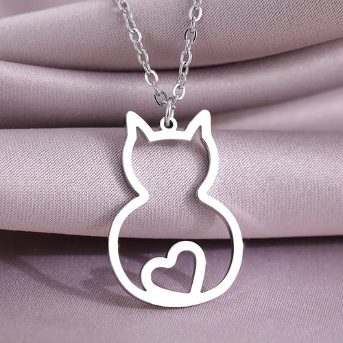 سلسلة القطة و القلب استانليس ستيل مقاوم للماء 45 س...