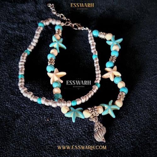 خلخال البحر الصدفي مزين بنجمة البحر و خرزات ملونة...