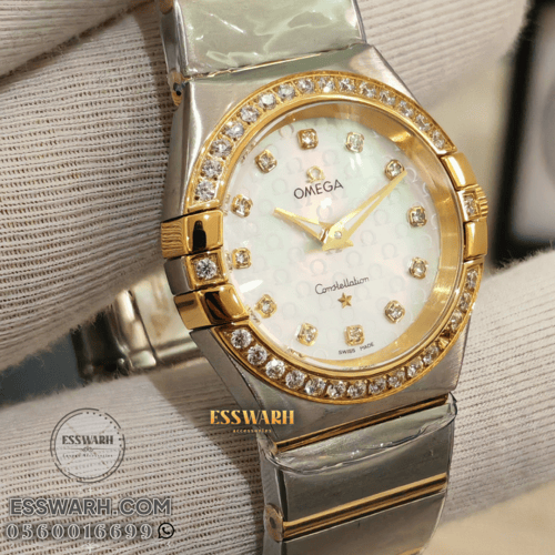 ساعة اوميقا النسائية مينا صدفي مقاس 28 بايطار فصوص