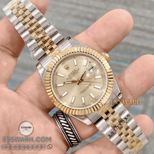 ساعة رولكس ديت جست مقاس 41 - مينا ذهبي سادة
