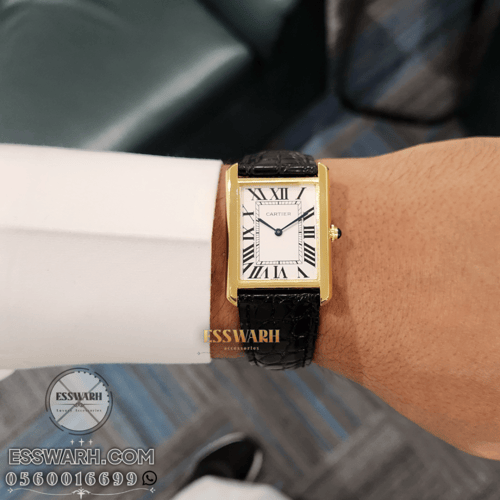 ساعة كارتير تانك موست مقاس 37 جلد اسود نقش تمساح ل...