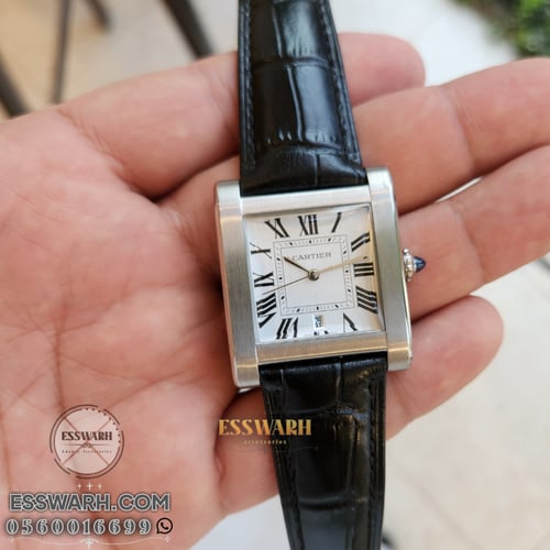 ساعة كارتير تانك نورمال مقاس 37 جلد فضي