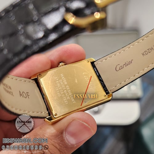 ساعة كارتير تانك موست مقاس 37 جلد اسود نقش تمساح ل...