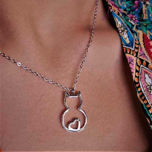 سلسلة القطة و القلب استانليس ستيل مقاوم للماء 45 س...