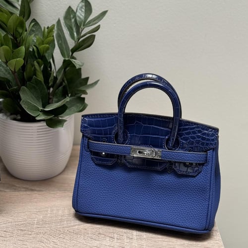 بيركن 20سم - لون ازرق جلد كروك