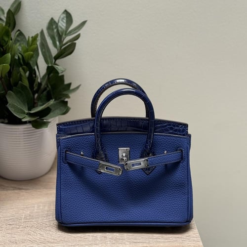 بيركن 20سم - لون ازرق جلد كروك