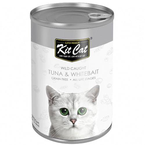 Cat food, wet canned, Kit Kat, tuna, and white fis...