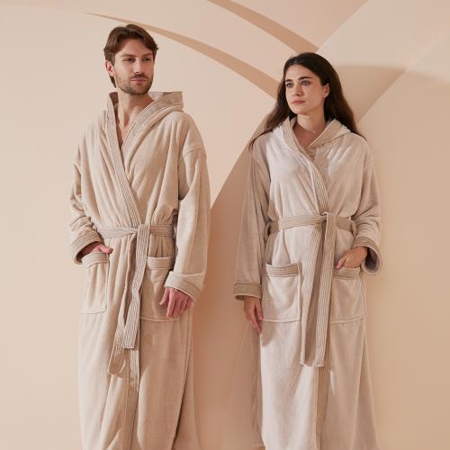 روب مودرن بيج بقبعة ريفي- Beige Modern Robe with A...