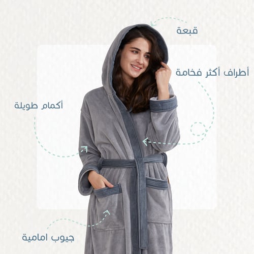 روب مودرن رمادي بقبعة ريفي- Grey Modern Robe with...