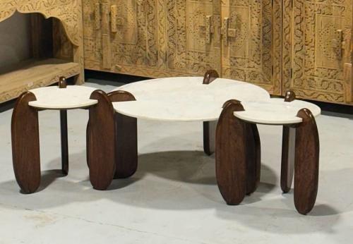 طقم طاولات رخام- قواعد خشبية