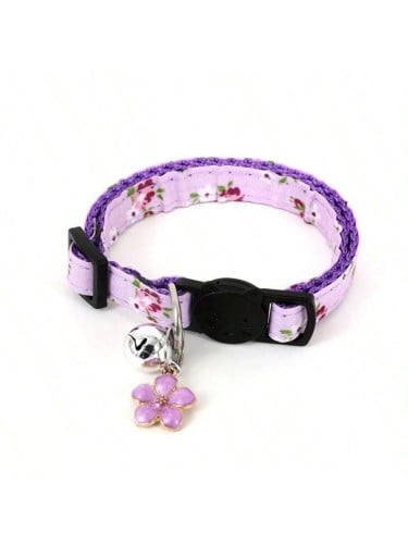 طوق للقطط برسمة زهور ارجواني