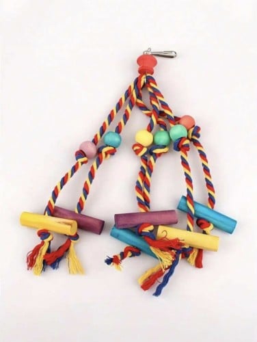 لعبة حبال مع قطع خشبية للطيور ( متعددة الالوان )