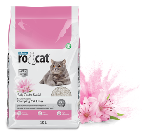 روكات رمل للقطط برائحة البيبي باودر 10 لتر