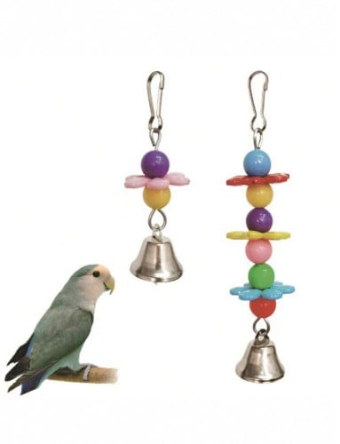 لعبة صغيرة للطيور بشكل زهرة ملونة مع جرس