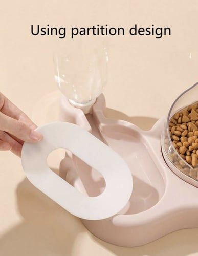 وعاء مزدوج للطعام و الماء مع قارورة بلون وردي