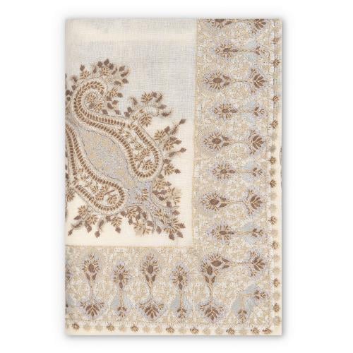 شال كشميري فاخر تطريز بيج وبني M6