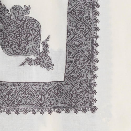 شال كشميري ملكي تطريز رمادي Q5