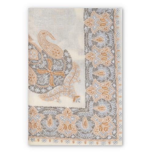 شال كشميري فاخر تطريز رمادي و جملي M2