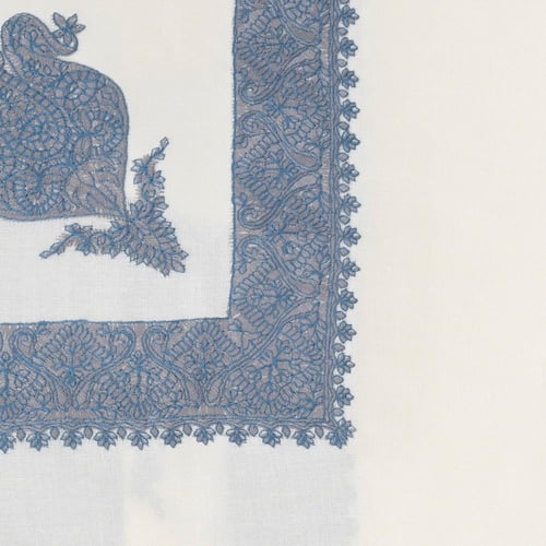 شال كشميري ملكي تطريز رمادي مع سماوي Q1