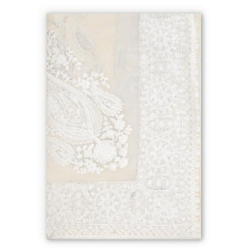 شال كشميري فاخر تطريز أبيض M5