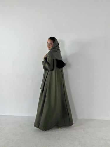 VR43 OLIVE EMBROIDERED FLARE ABAYA