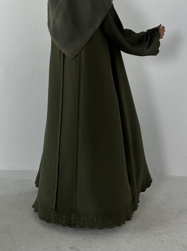 VR43 OLIVE EMBROIDERED FLARE ABAYA