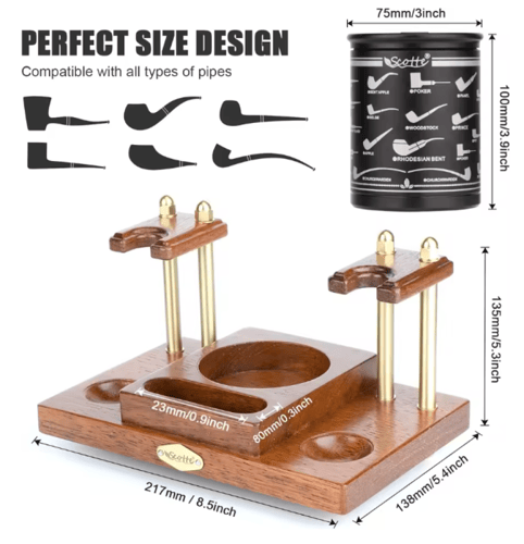 حامل غليون خشبي مع حافظة تبغ من شركة سكوت