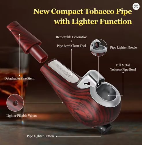 غليون خشبي مع ولاعة مدمجة