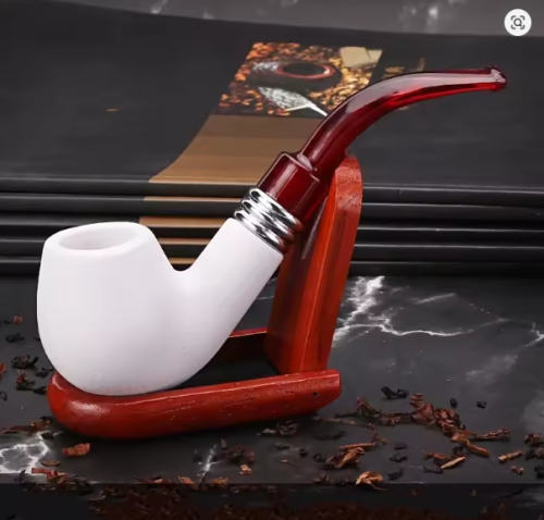 غليون تبغ خشبي بنقشة جلدية