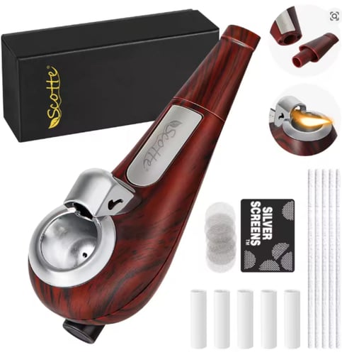 غليون خشبي مع ولاعة مدمجة