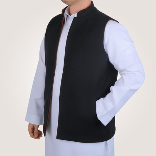 سديري رجالي وجهين بدون ازرار - جملي و اسود