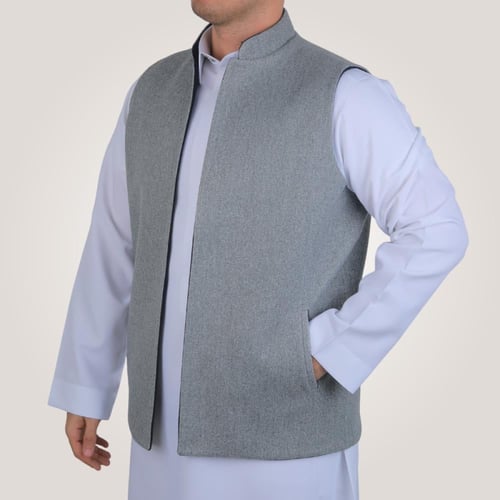 سديري رجالي وجهين بدون ازرار - رصاصي وكحلي