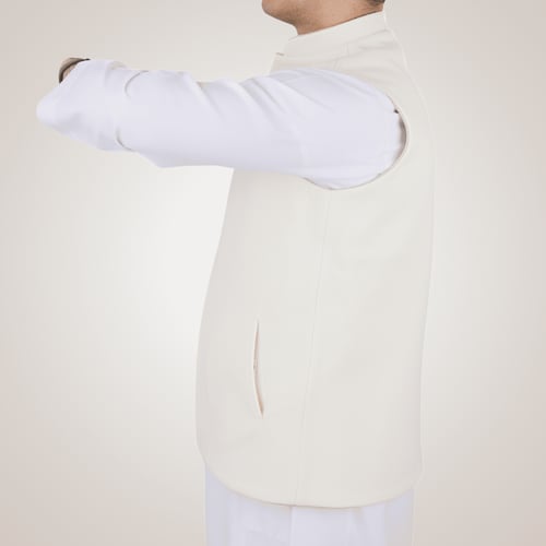 سديري رجالي وجهين بدون ازرار - بيج و أبيض