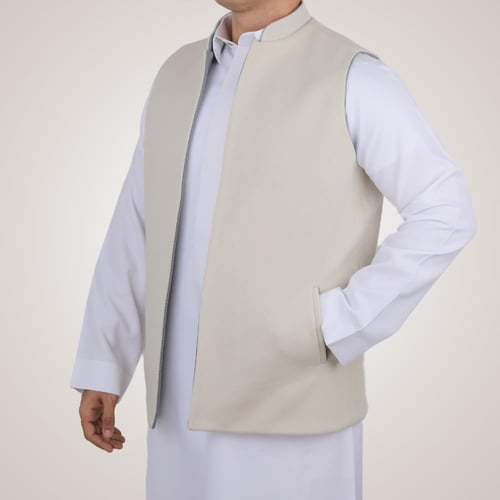 سديري رجالي وجهين بدون ازرار - رمادي و بيج فاتح